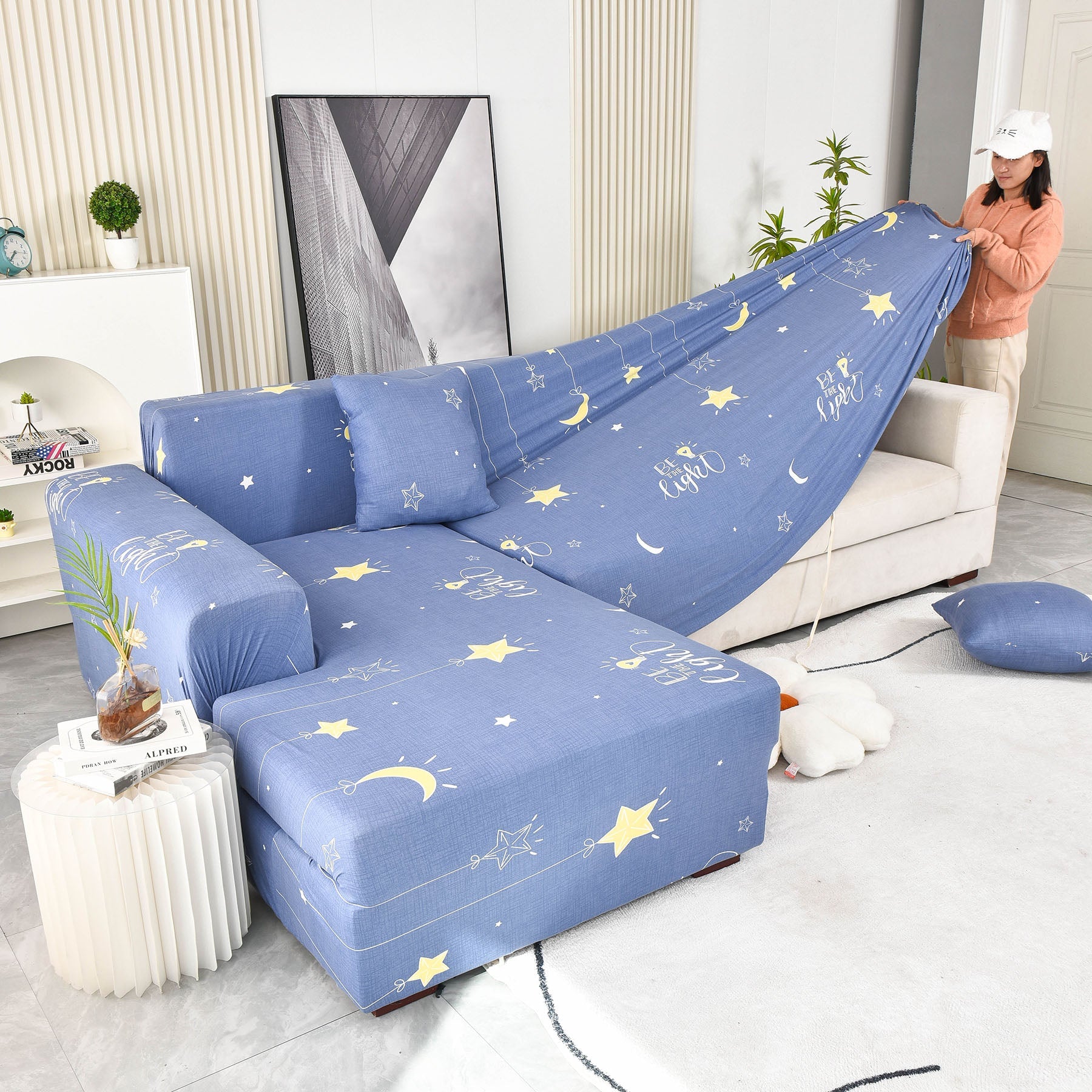 Boho Printed Sofa Slipcover, Stretch Furniture Protector for Sectional L-Shaped Sofa