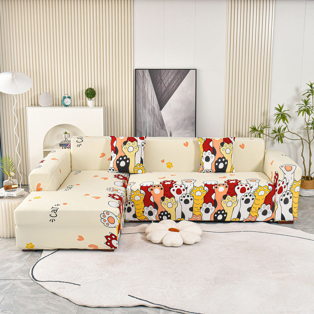 Boho Printed Sofa Slipcover, Stretch Furniture Protector for Sectional L-Shaped Sofa