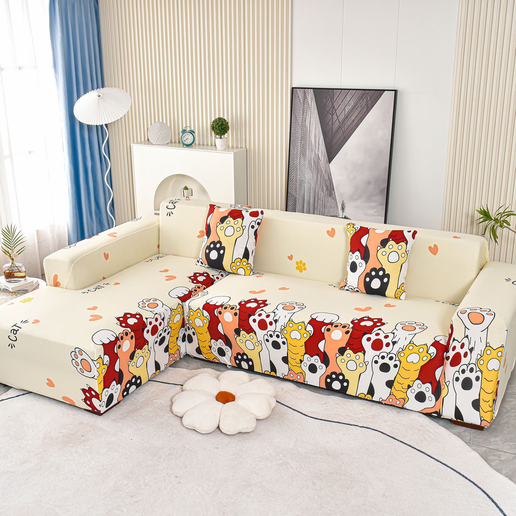 Boho Printed Sofa Slipcover, Stretch Furniture Protector for Sectional L-Shaped Sofa