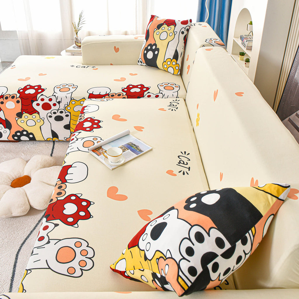 Boho Printed Sofa Slipcover, Stretch Furniture Protector for Sectional L-Shaped Sofa