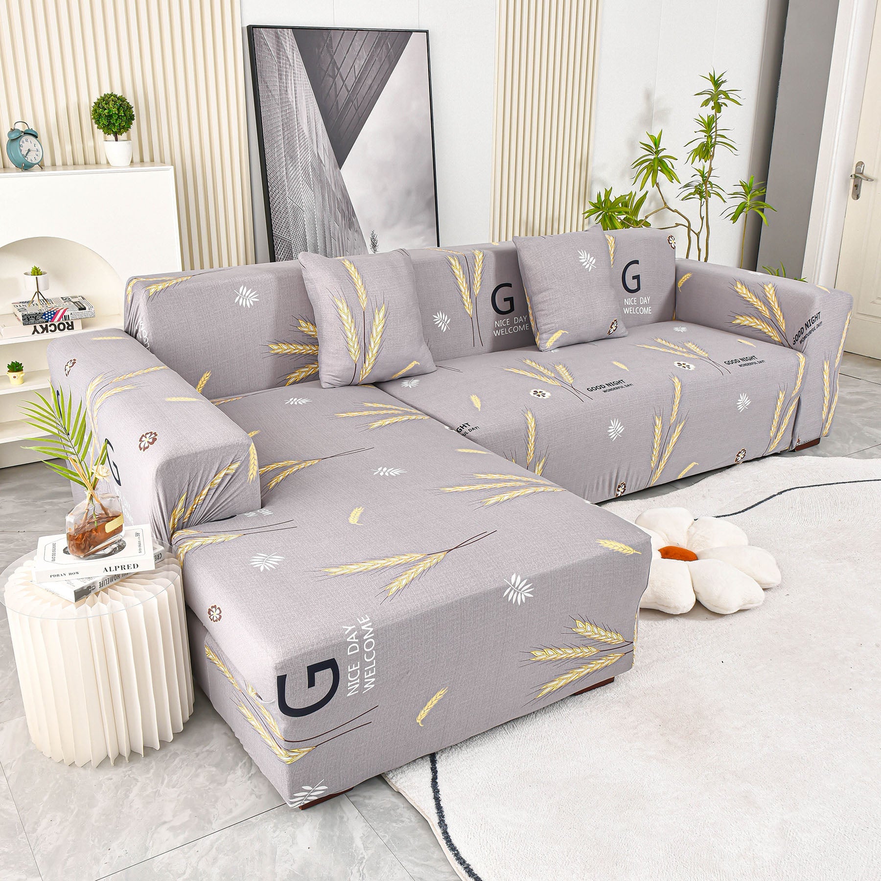 Boho Printed Sofa Slipcover, Stretch Furniture Protector for Sectional L-Shaped Sofa