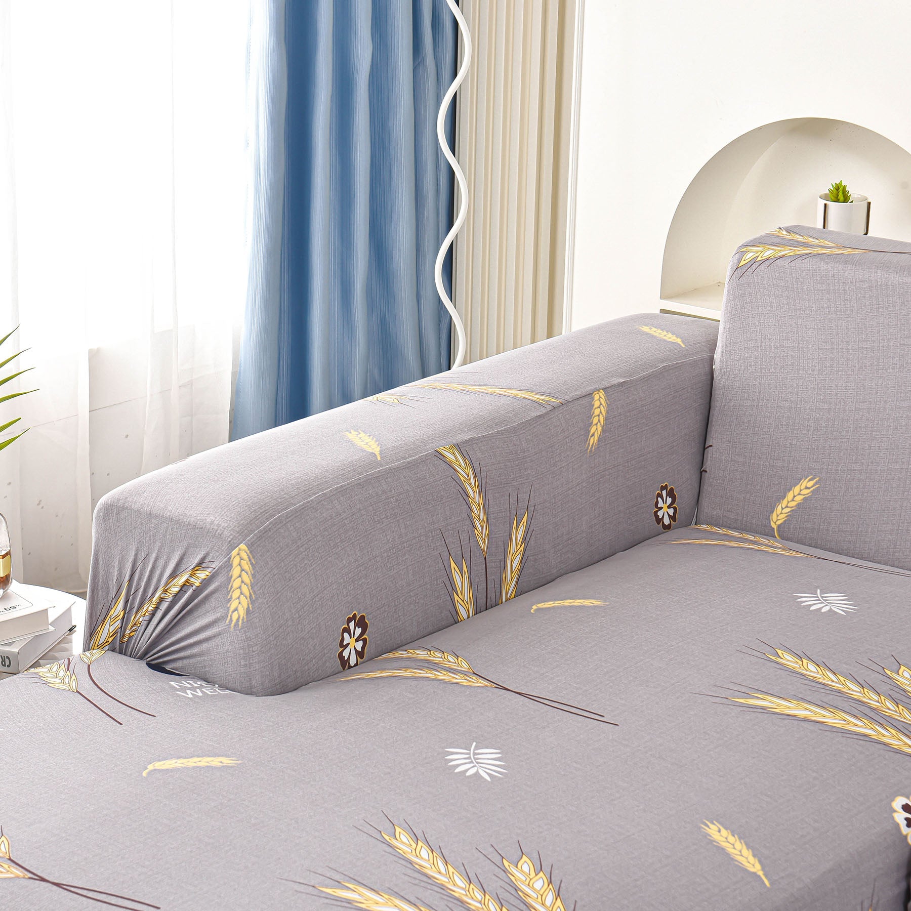 Boho Printed Sofa Slipcover, Stretch Furniture Protector for Sectional L-Shaped Sofa