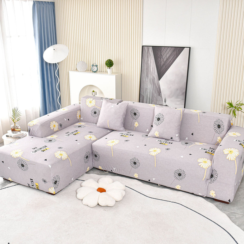 Boho Printed Sofa Slipcover, Stretch Furniture Protector for Sectional L-Shaped Sofa