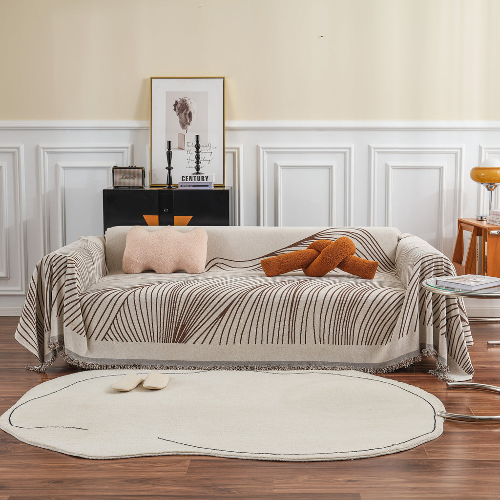 Chenille Striped Sofa Throw Blanket, Furniture Throw Covers Living Room Couch Cover