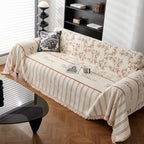 Chenille Striped Floral Couch Cover Sofa Slipcover for Most Shape Sofas, Reversible Sofa Throw Cover