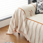 Chenille Striped Floral Couch Cover Sofa Slipcover for Most Shape Sofas, Reversible Sofa Throw Cover