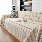 Chenille Striped Floral Couch Cover Sofa Slipcover for Most Shape Sofas, Reversible Sofa Throw Cover