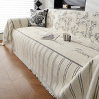 Chenille Striped Floral Couch Cover Sofa Slipcover for Most Shape Sofas, Reversible Sofa Throw Cover