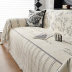 Chenille Striped Floral Couch Cover Sofa Slipcover for Most Shape Sofas, Reversible Sofa Throw Cover