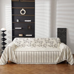 Chenille Striped Floral Couch Cover Sofa Slipcover for Most Shape Sofas, Reversible Sofa Throw Cover
