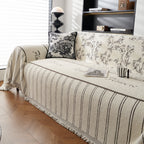 Chenille Striped Floral Couch Cover Sofa Slipcover for Most Shape Sofas, Reversible Sofa Throw Cover