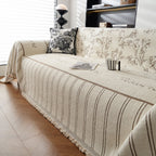 Chenille Striped Floral Couch Cover Sofa Slipcover for Most Shape Sofas, Reversible Sofa Throw Cover