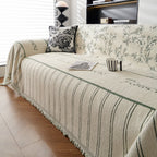 Chenille Striped Floral Couch Cover Sofa Slipcover for Most Shape Sofas, Reversible Sofa Throw Cover