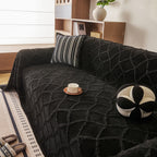 Soft Chenille Sofa Throw Cover, Raised Geometric Texture Furniture Protector Blanket