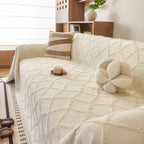 Soft Chenille Sofa Throw Cover, Raised Geometric Texture Furniture Protector Blanket