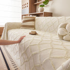 Soft Chenille Sofa Throw Cover, Raised Geometric Texture Furniture Protector Blanket