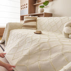 Soft Chenille Sofa Throw Cover, Raised Geometric Texture Furniture Protector Blanket