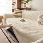 Soft Chenille Sofa Throw Cover, Raised Geometric Texture Furniture Protector Blanket
