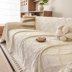 Soft Chenille Sofa Throw Cover, Raised Geometric Texture Furniture Protector Blanket