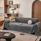 Soft Chenille Sofa Throw Cover, Raised Geometric Texture Furniture Protector Blanket