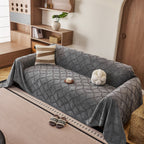 Soft Chenille Sofa Throw Cover, Raised Geometric Texture Furniture Protector Blanket