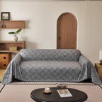 Soft Chenille Sofa Throw Cover, Raised Geometric Texture Furniture Protector Blanket