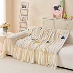 Cute Dotted Stripe Couch Protector, Non-Slip Washable Sofa Cover with Ruffled Skirt