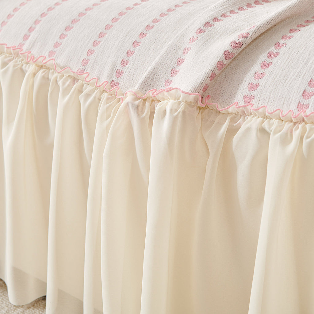 Cute Dotted Stripe Couch Protector, Non-Slip Washable Sofa Cover with Ruffled Skirt