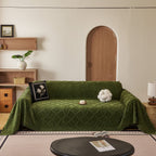 Soft Chenille Sofa Throw Cover, Raised Geometric Texture Furniture Protector Blanket