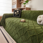 Soft Chenille Sofa Throw Cover, Raised Geometric Texture Furniture Protector Blanket