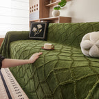 Soft Chenille Sofa Throw Cover, Raised Geometric Texture Furniture Protector Blanket