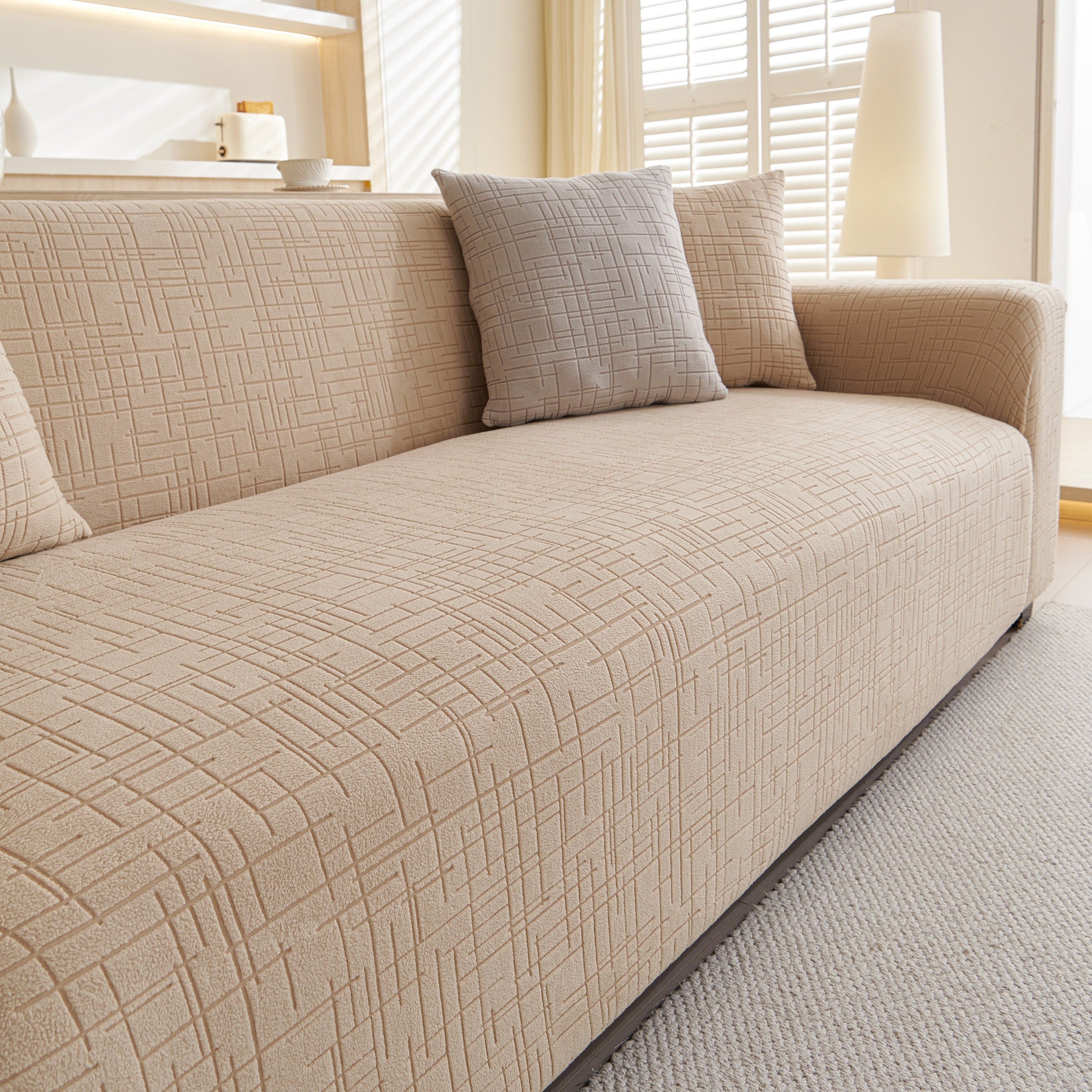 Embossed Lines Couch Covers Stretchable Non-Slip & Washable Sofa Slipcovers