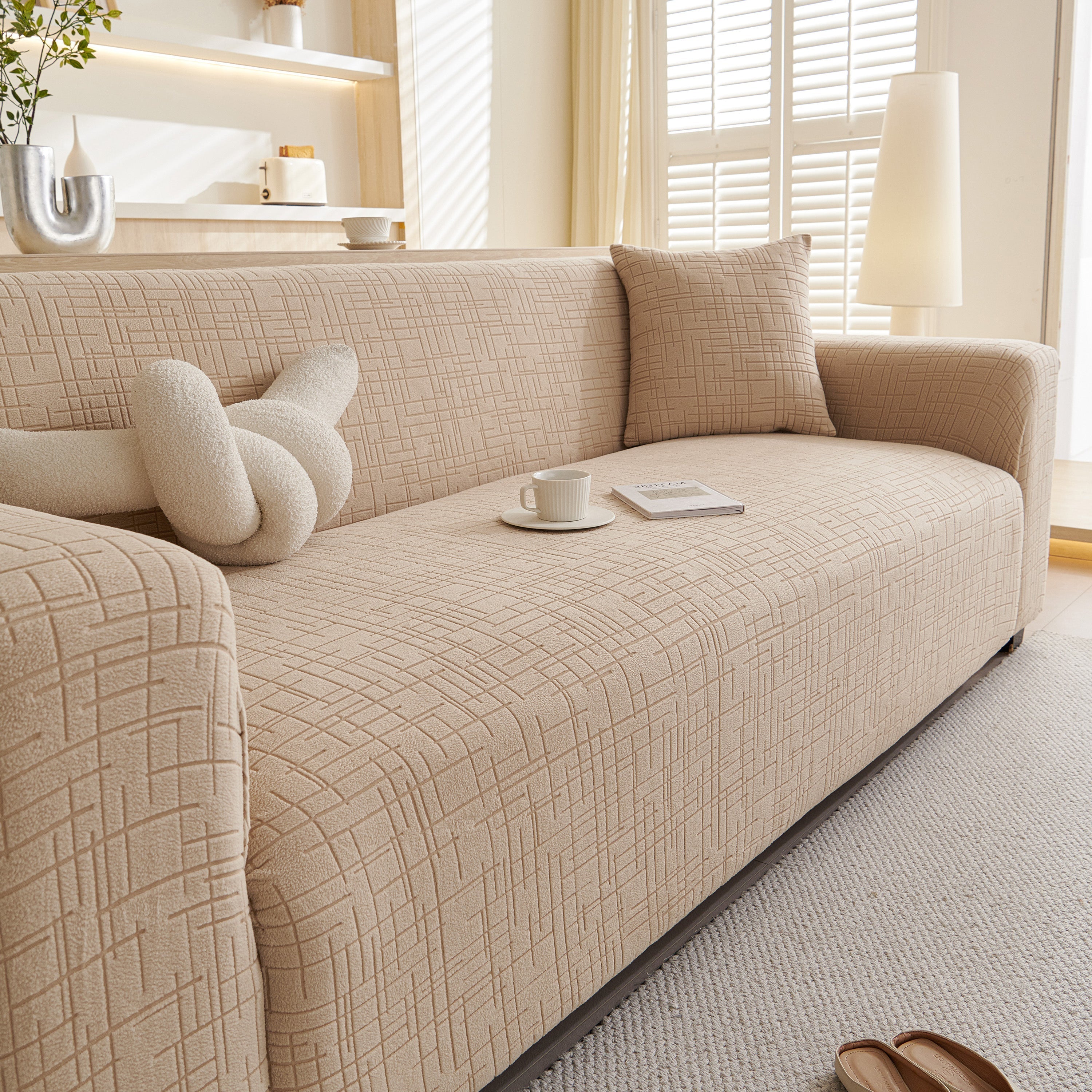 Embossed Lines Couch Covers Stretchable Non-Slip & Washable Sofa Slipcovers