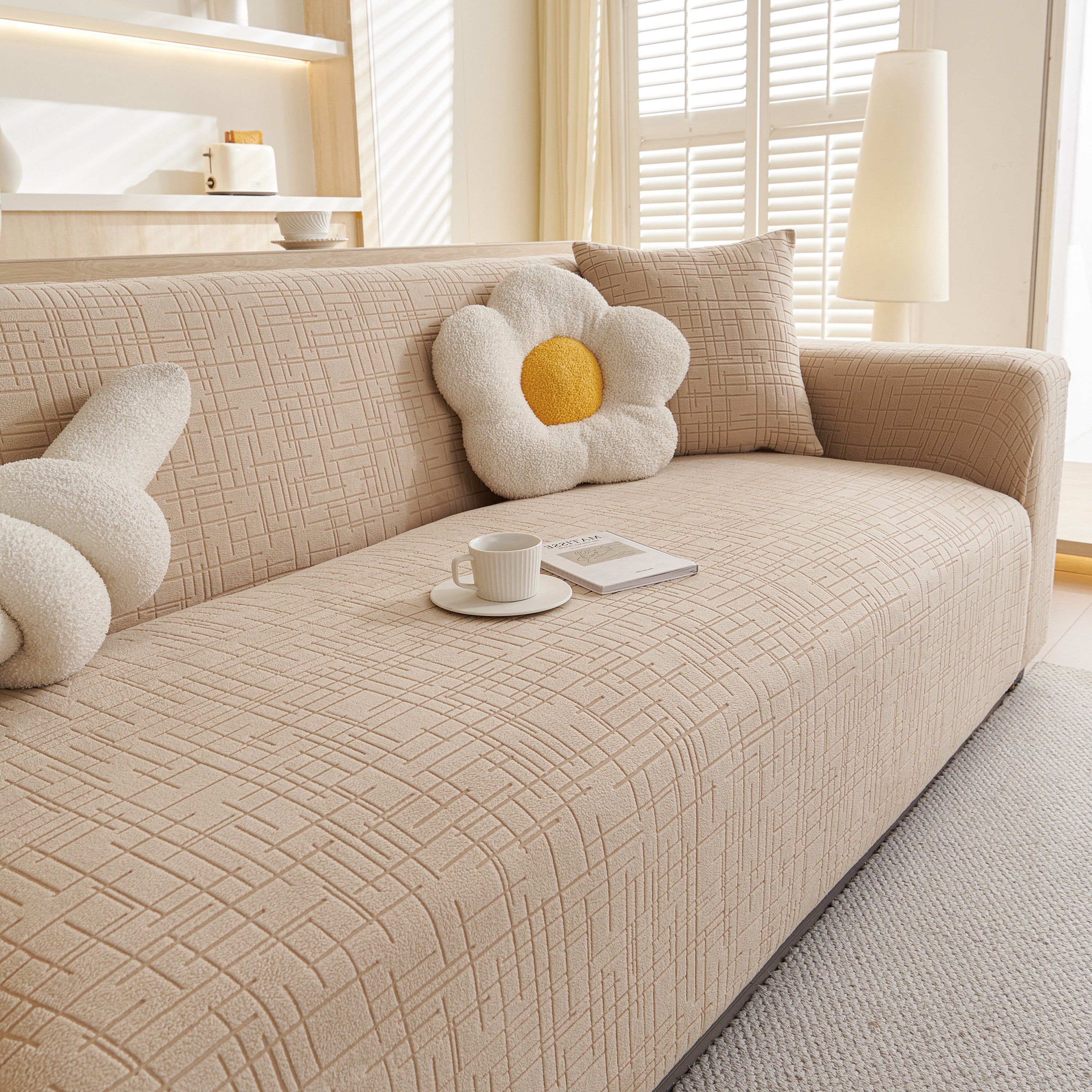 Embossed Lines Couch Covers Stretchable Non-Slip & Washable Sofa Slipcovers