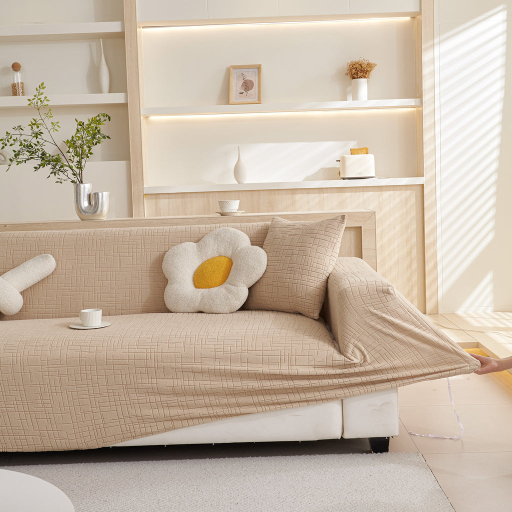 Embossed Lines Couch Covers Stretchable Non-Slip & Washable Sofa Slipcovers