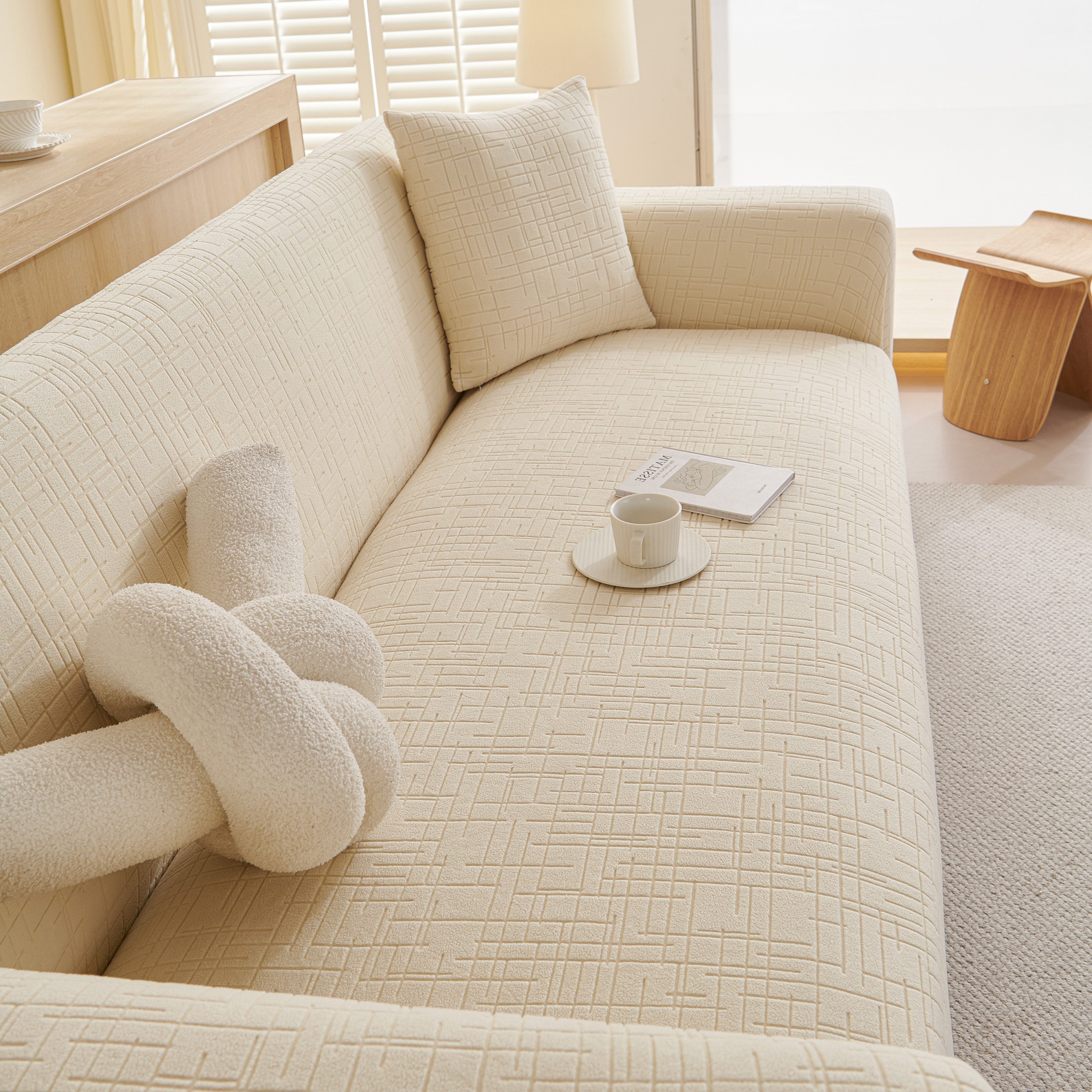 Embossed Lines Couch Covers Stretchable Non-Slip & Washable Sofa Slipcovers