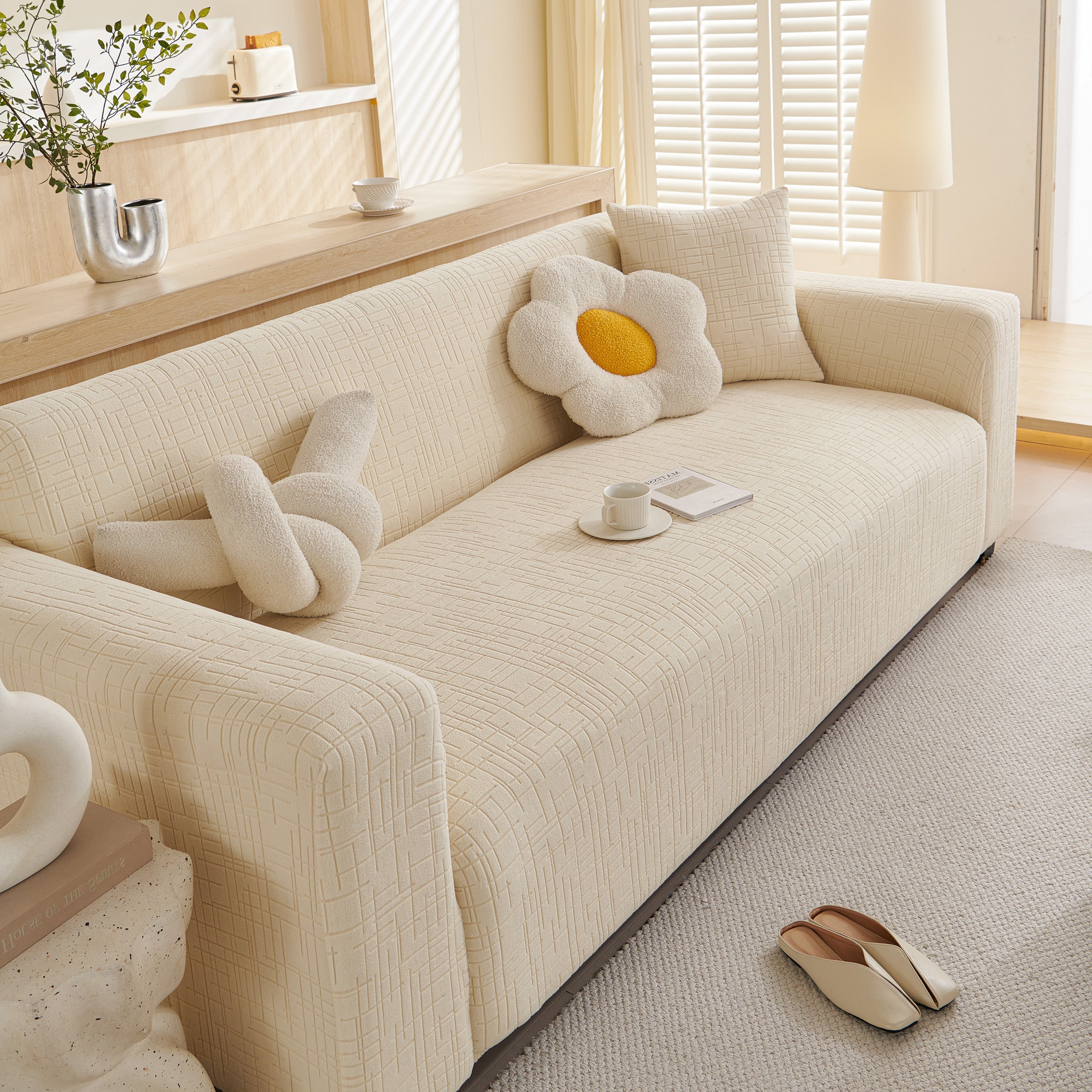 Embossed Lines Couch Covers Stretchable Non-Slip & Washable Sofa Slipcovers