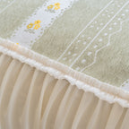 Daisy Striped Sofa Cover with Sheer Ruffle Skirt, Floral Soft Slipcover Blanket