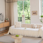 Daisy Striped Sofa Cover with Sheer Ruffle Skirt, Floral Soft Slipcover Blanket