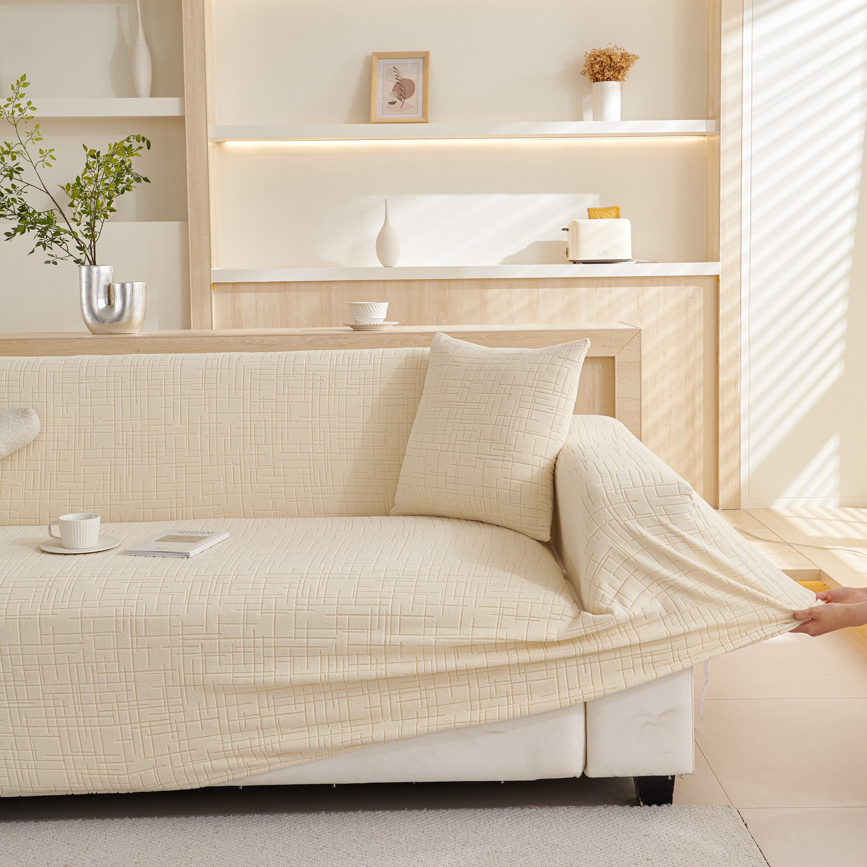 Embossed Lines Couch Covers Stretchable Non-Slip & Washable Sofa Slipcovers