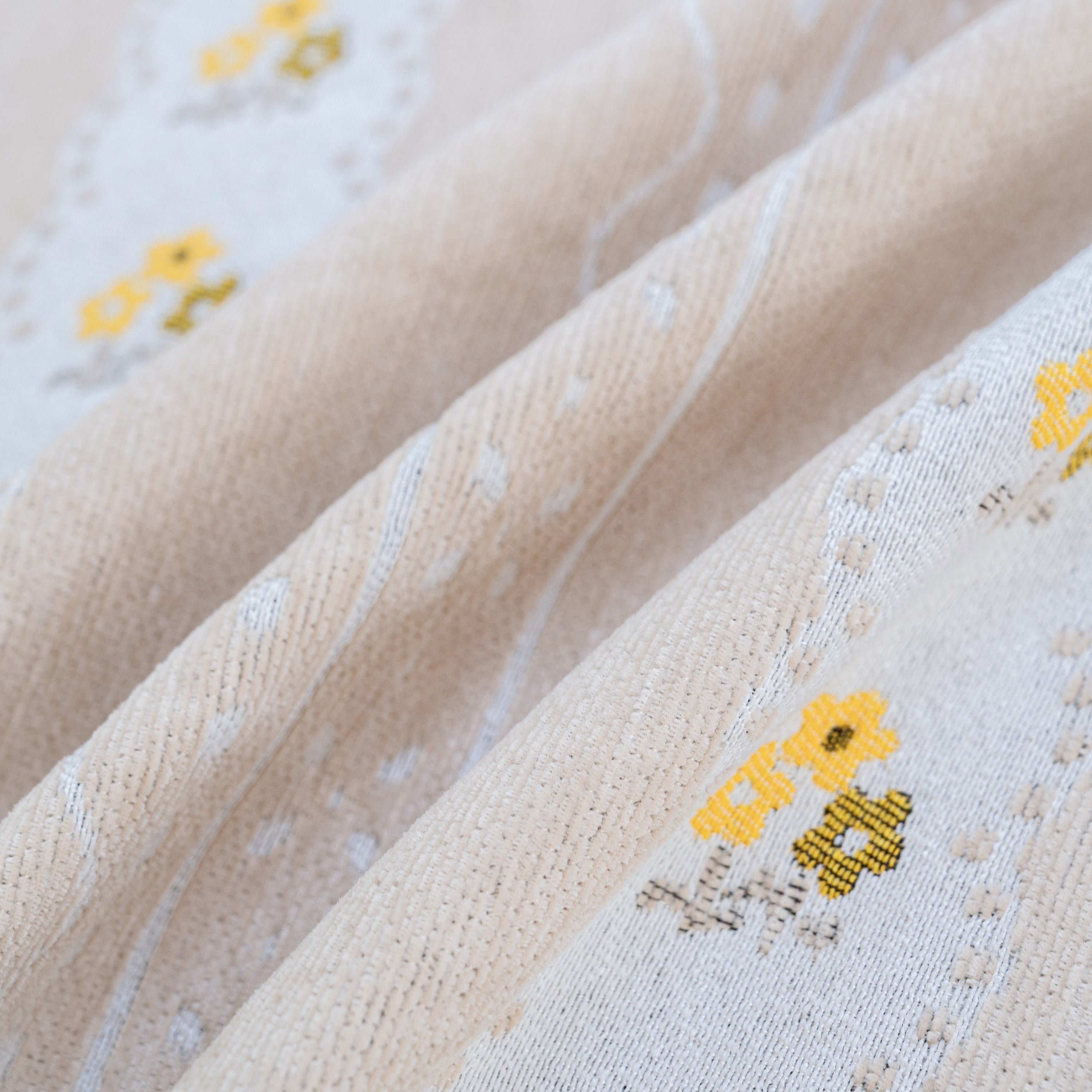 Daisy Striped Sofa Cover with Sheer Ruffle Skirt, Floral Soft Slipcover Blanket