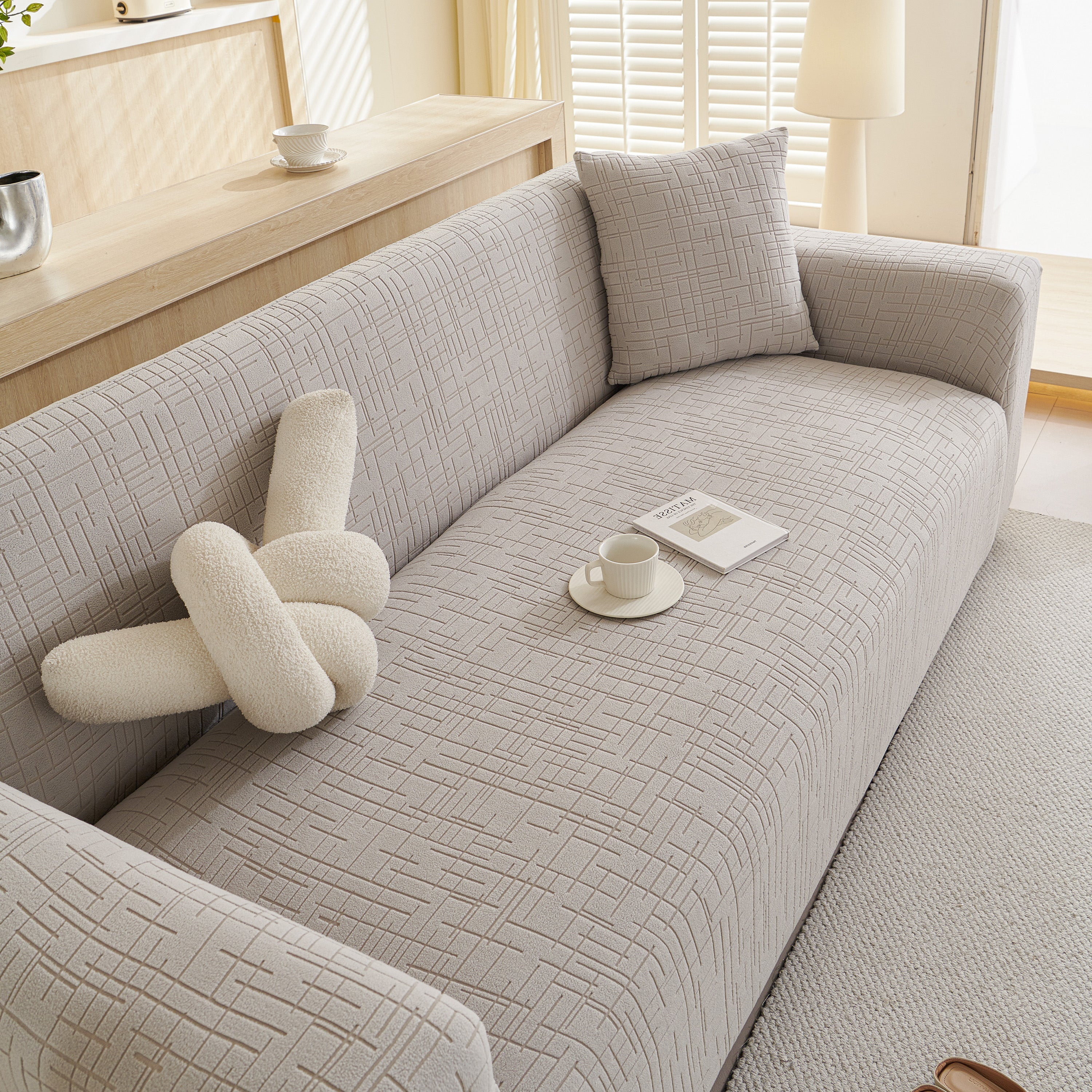 Embossed Lines Couch Covers Stretchable Non-Slip & Washable Sofa Slipcovers