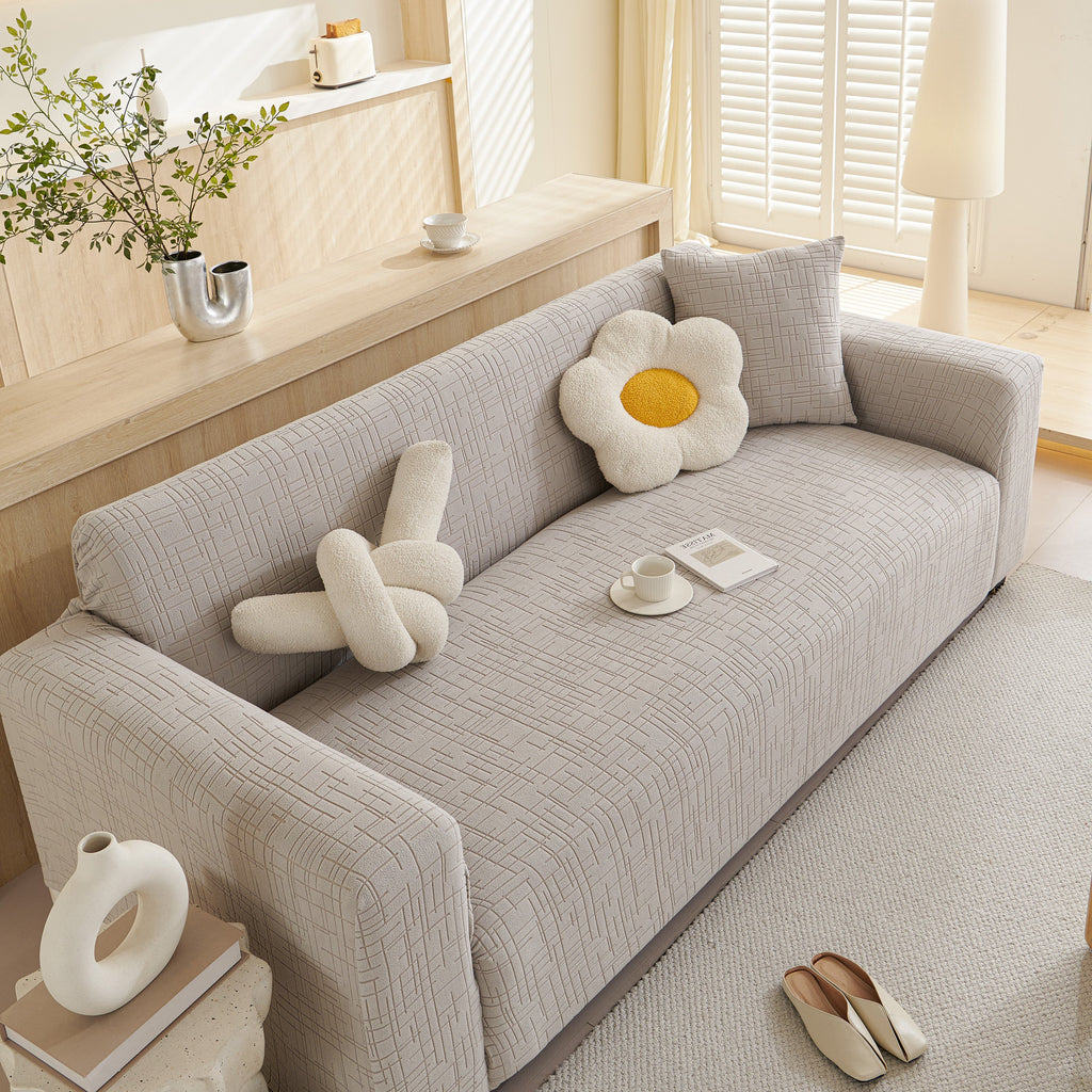 Embossed Lines Couch Covers Stretchable Non-Slip & Washable Sofa Slipcovers
