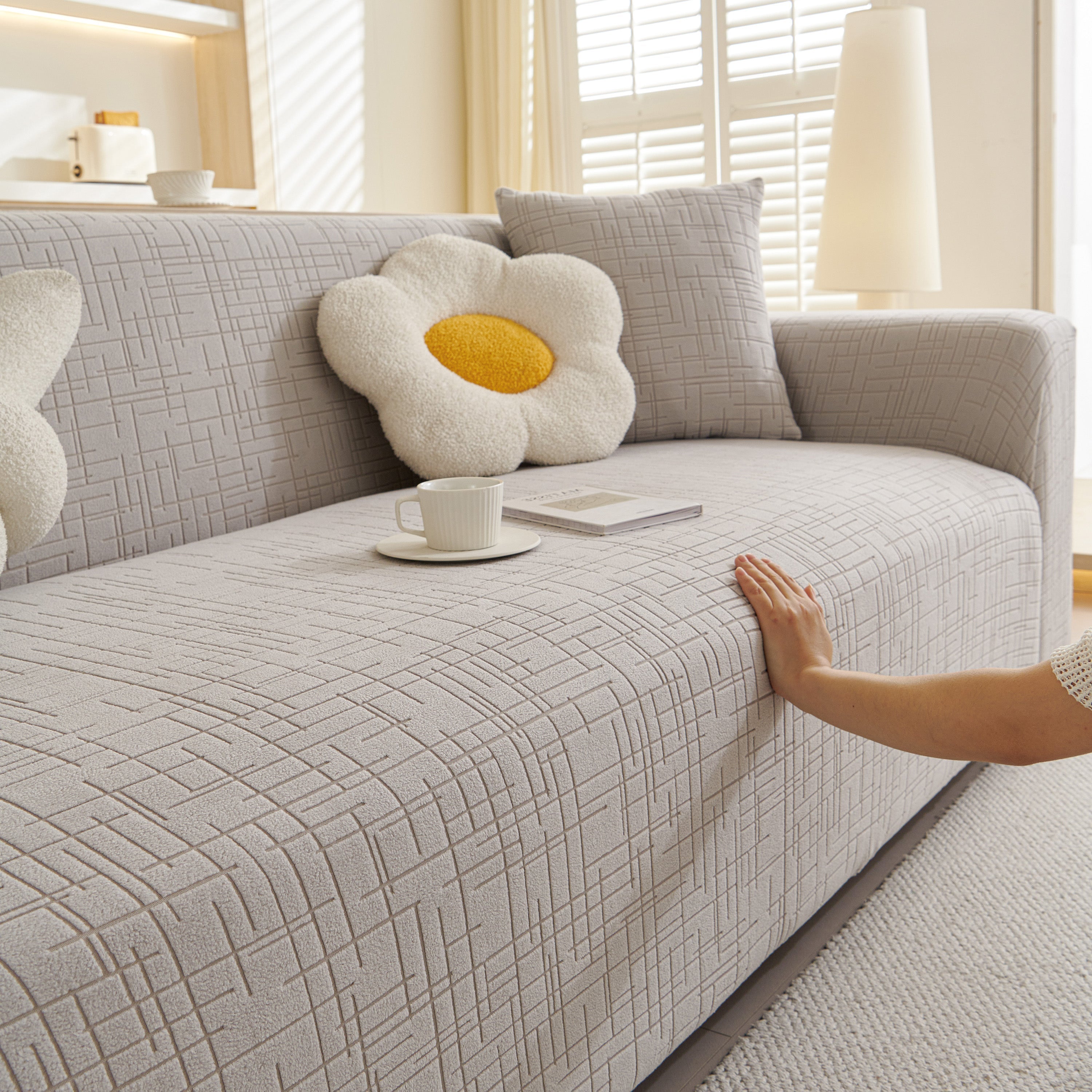 Embossed Lines Couch Covers Stretchable Non-Slip & Washable Sofa Slipcovers