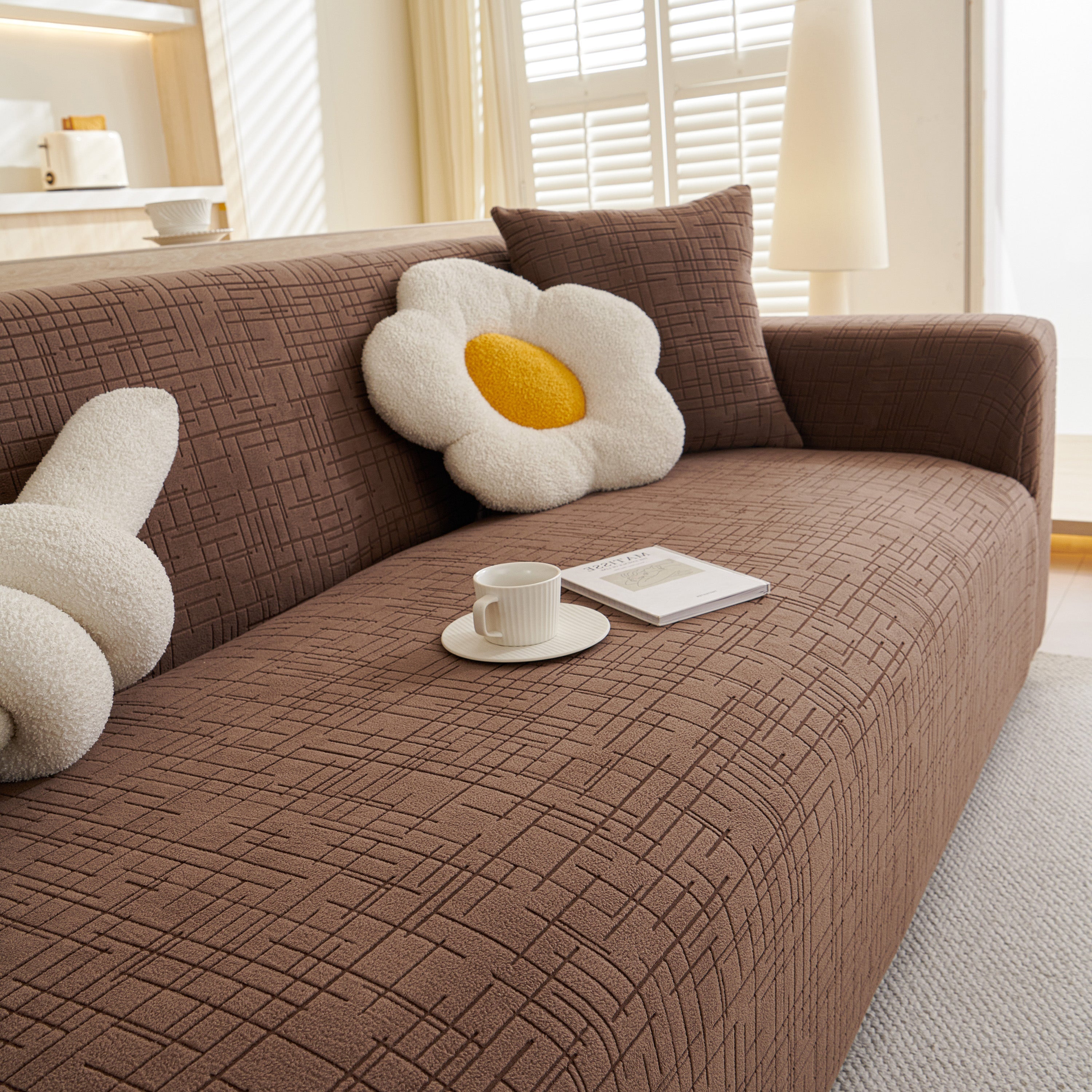 Embossed Lines Couch Covers Stretchable Non-Slip & Washable Sofa Slipcovers