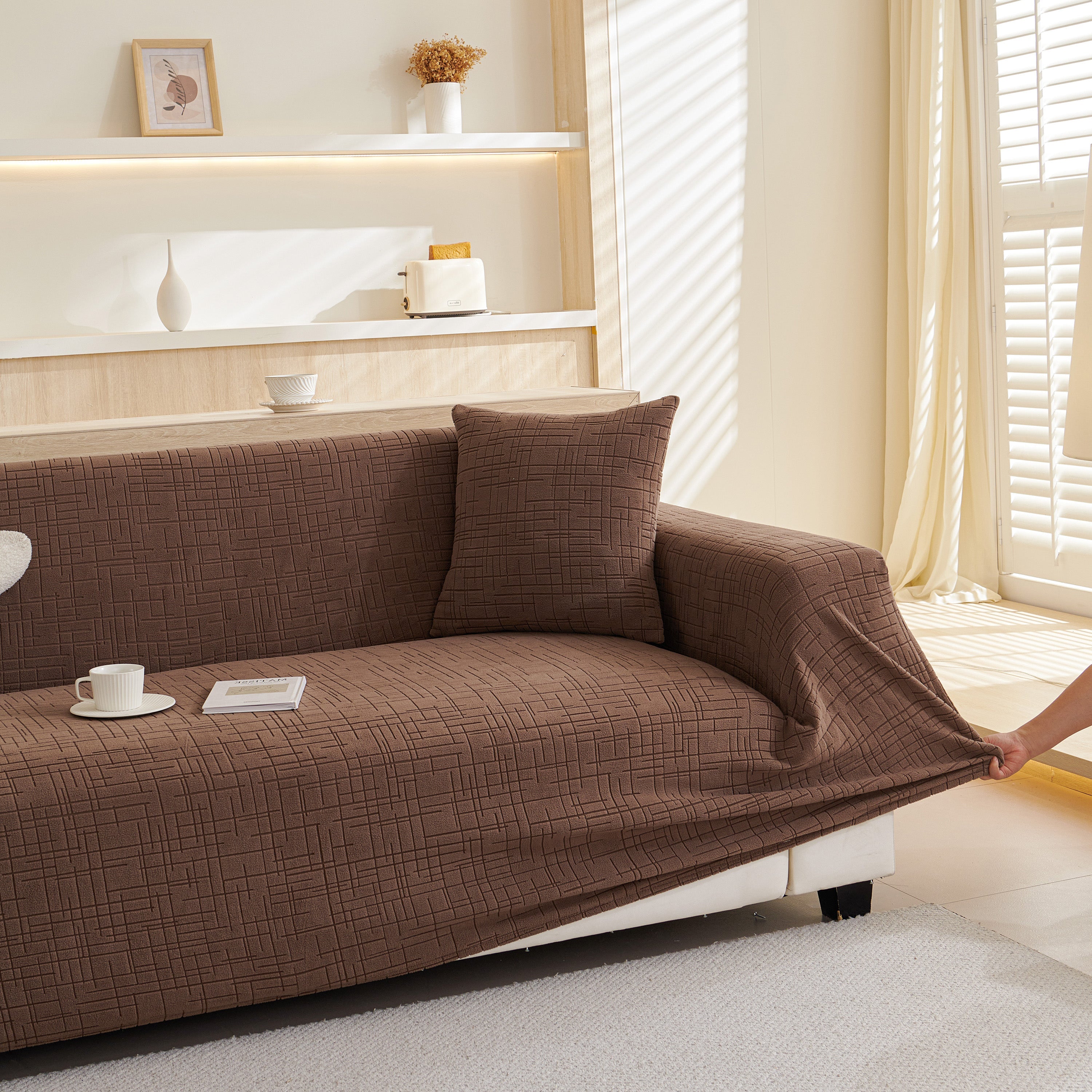 Embossed Lines Couch Covers Stretchable Non-Slip & Washable Sofa Slipcovers