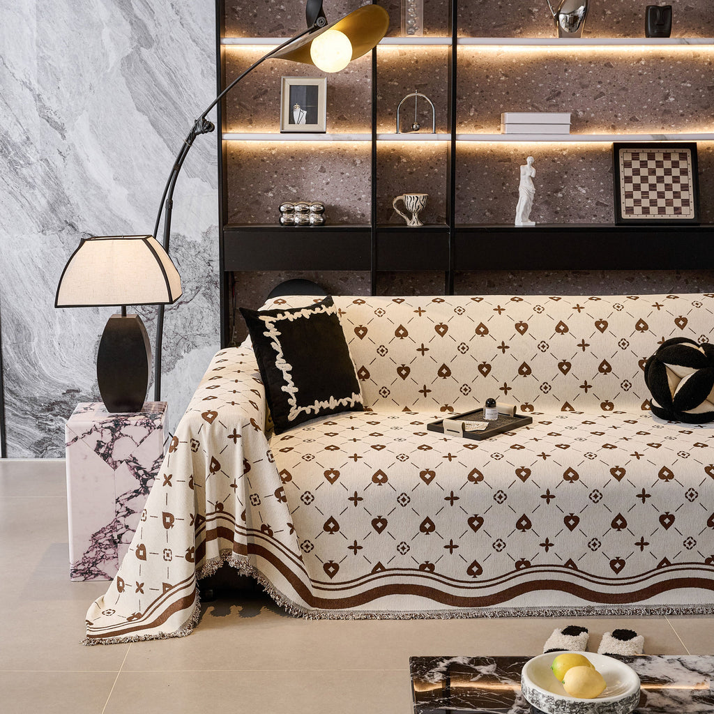 Chenille Jacquard Sofa Throw Cover Blanket, Luxury Thick Woven Couch Cover for Sofa