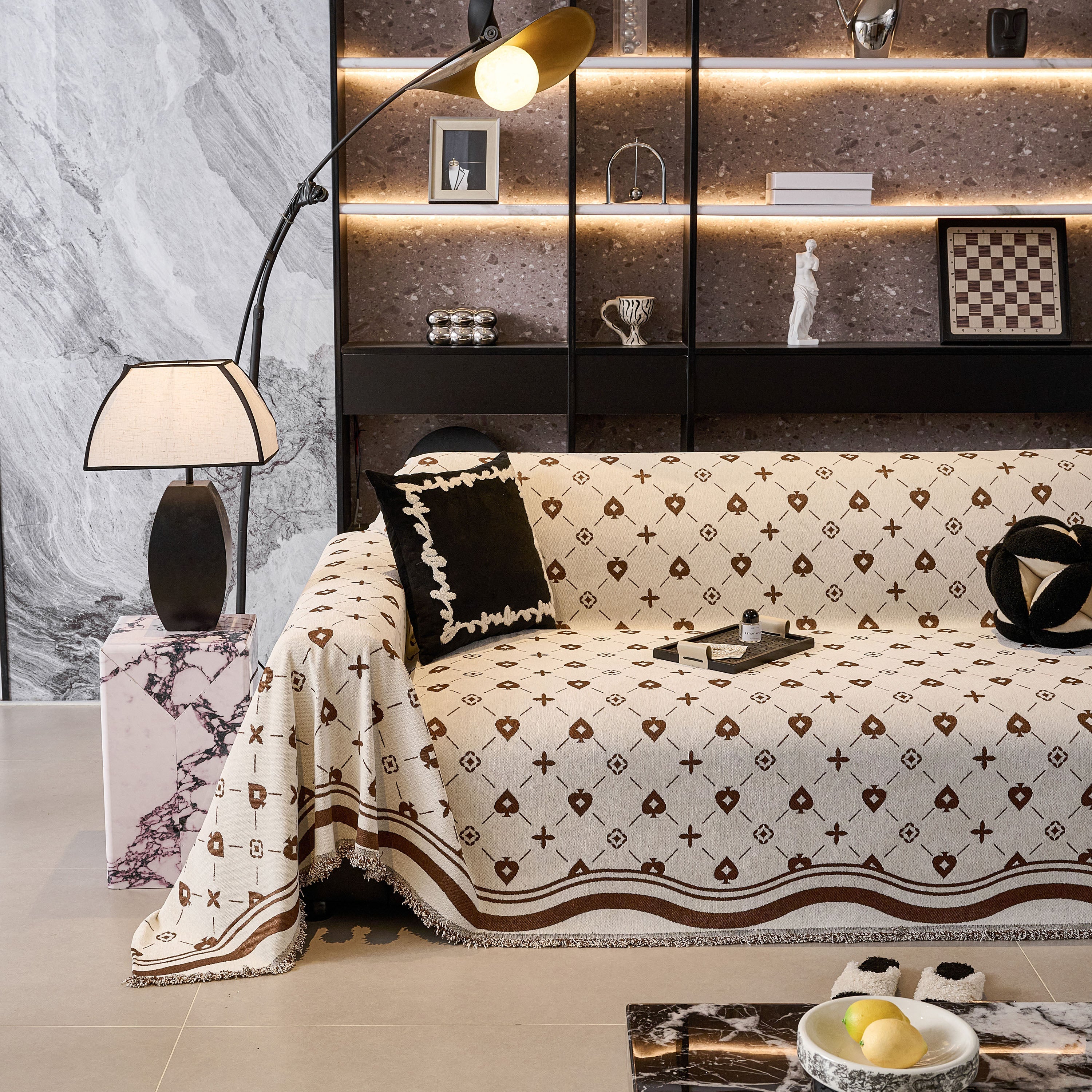 Chenille Jacquard Sofa Throw Cover Blanket, Luxury Thick Woven Couch Cover for Sofa
