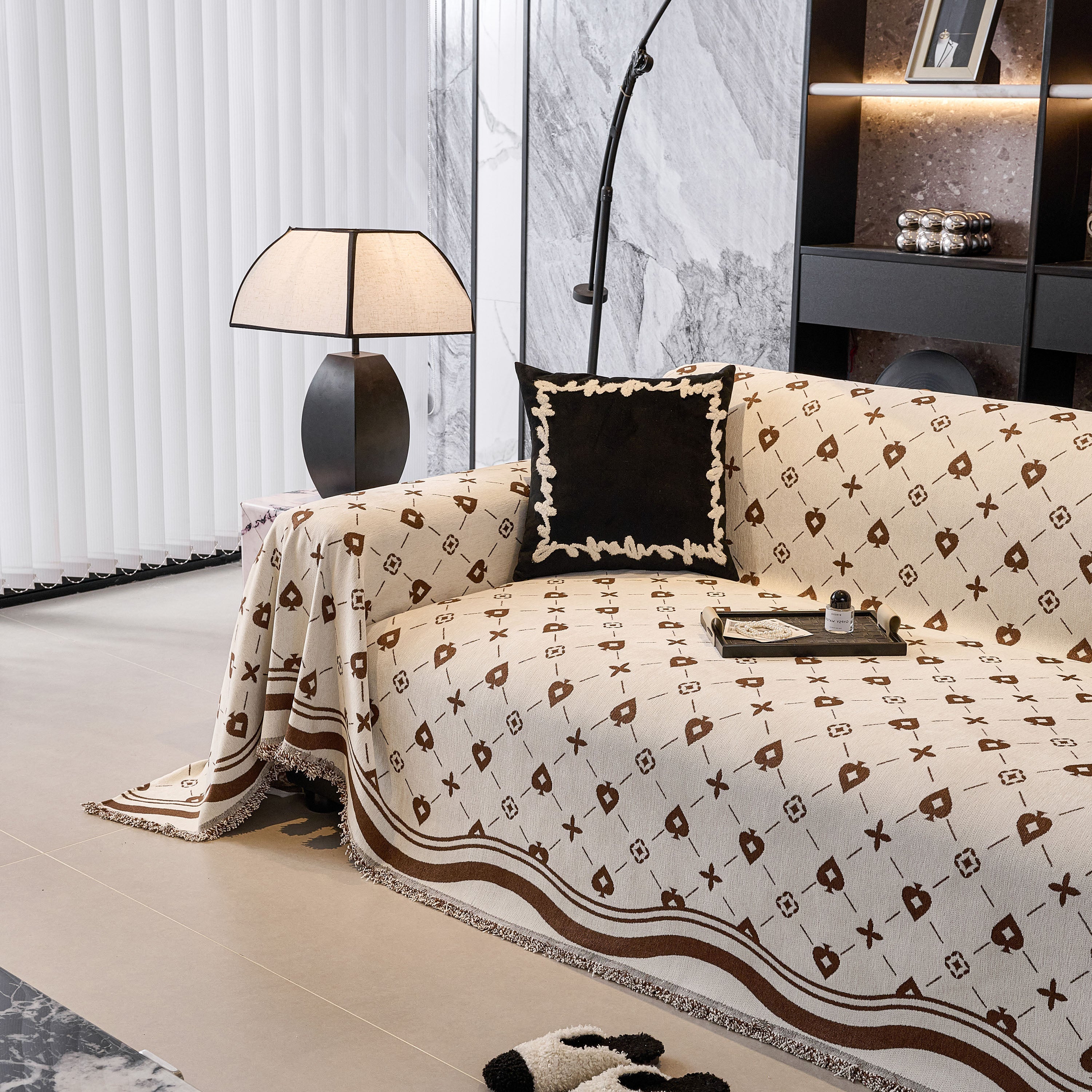Chenille Jacquard Sofa Throw Cover Blanket, Luxury Thick Woven Couch Cover for Sofa