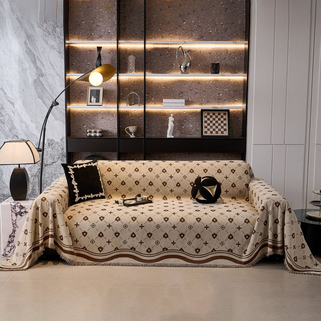 Chenille Jacquard Sofa Throw Cover Blanket, Luxury Thick Woven Couch Cover for Sofa